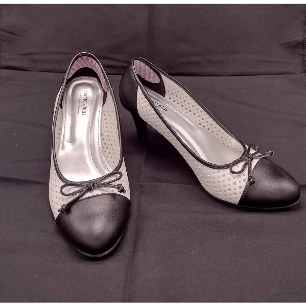 Predictions Comfort Plus Heels Pumps Women's Size 8 Black White Perforated Shoes